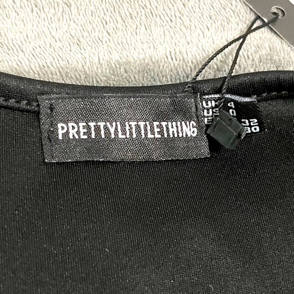 PRETTY LITTLE THING Black Mesh Insert Scuba Racer Neck Crop Top - Picture 5 of 6